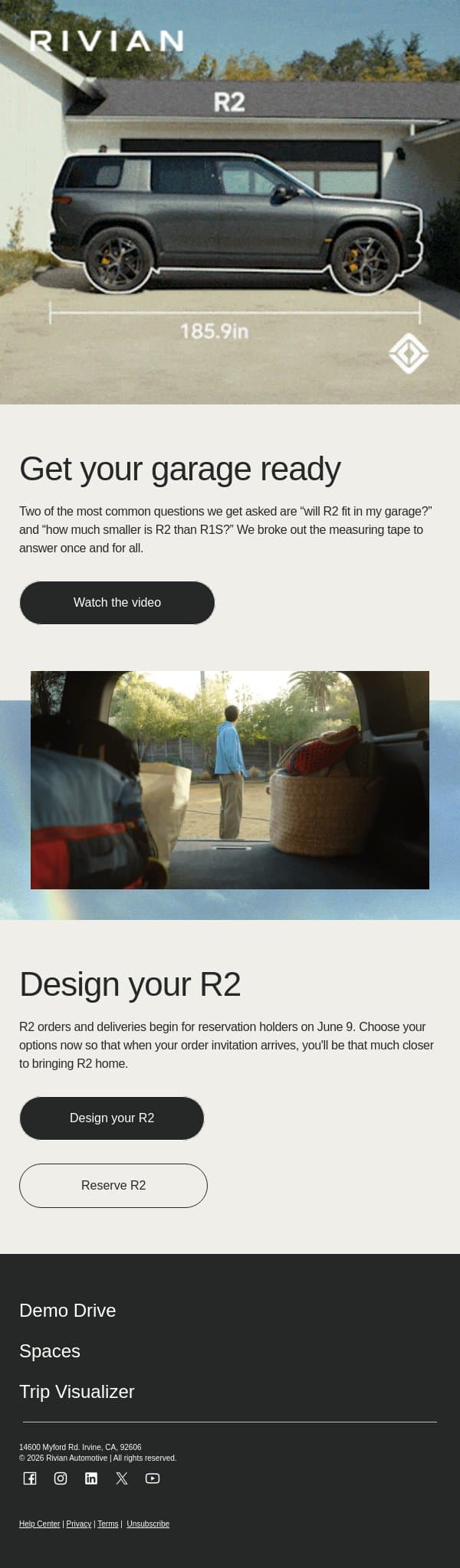 Your garage 🤝 R2 email from Rivian screenshot