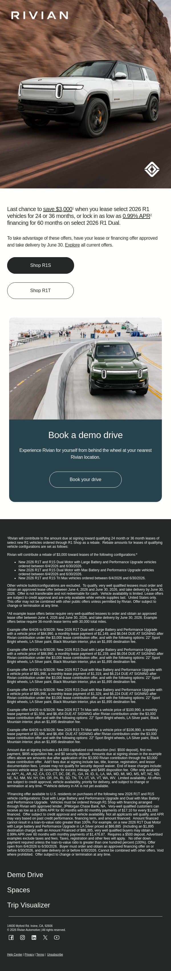Last call for June savings email from Rivian screenshot