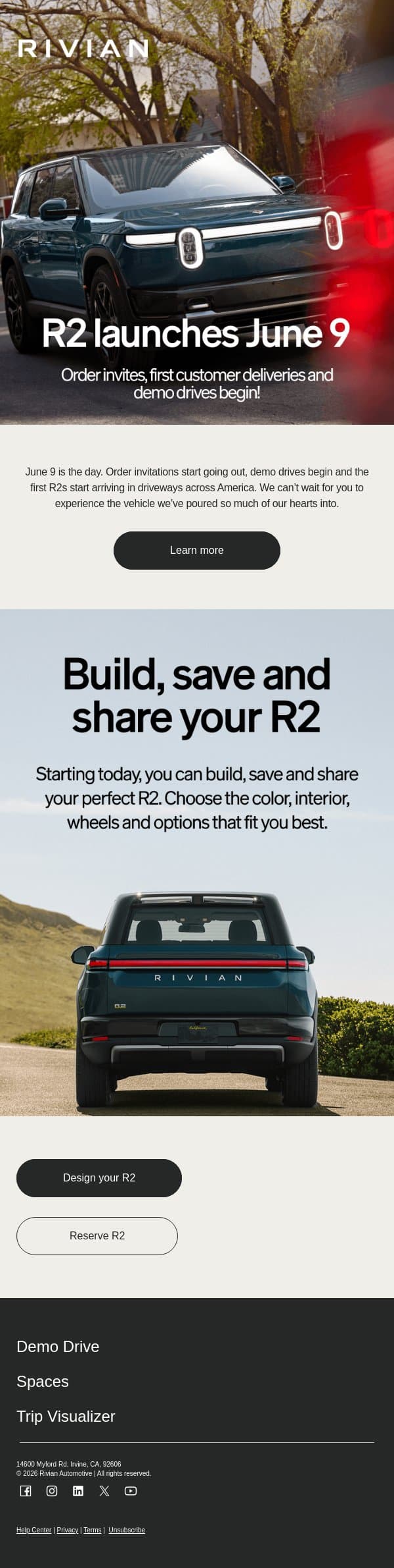 R2 arrives June 9 ⚡ email from Rivian screenshot