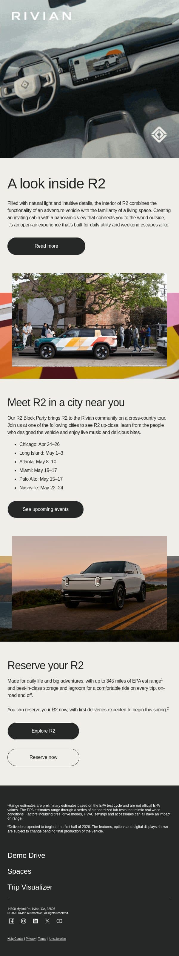 An exclusive look at R2’s interior email from Rivian screenshot