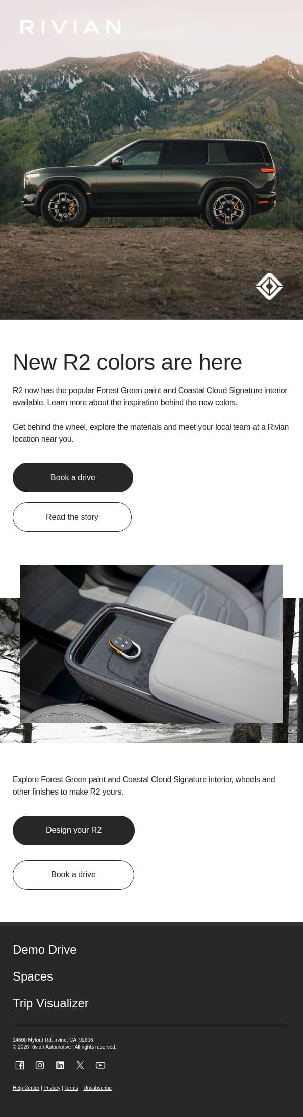 New R2 colors are here email from Rivian screenshot
