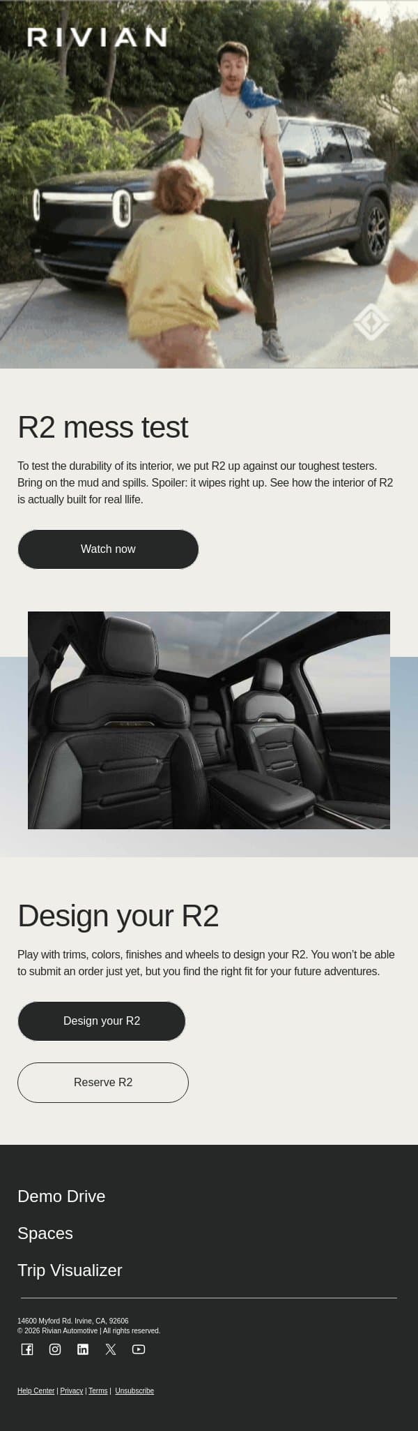 R2 mess test email from Rivian screenshot