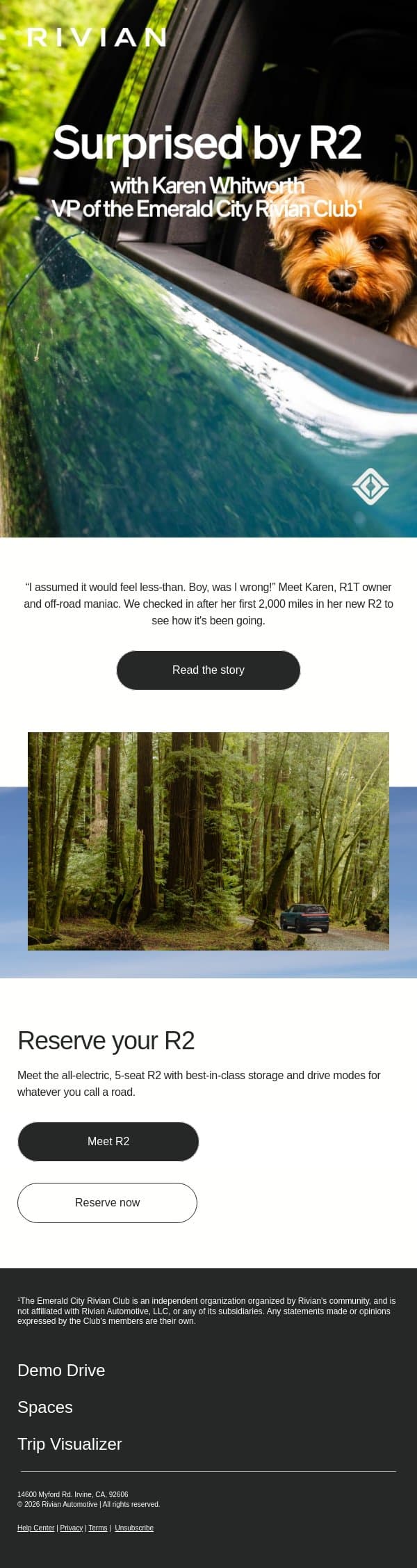 “Wow,” R2 owner Karen email from Rivian screenshot