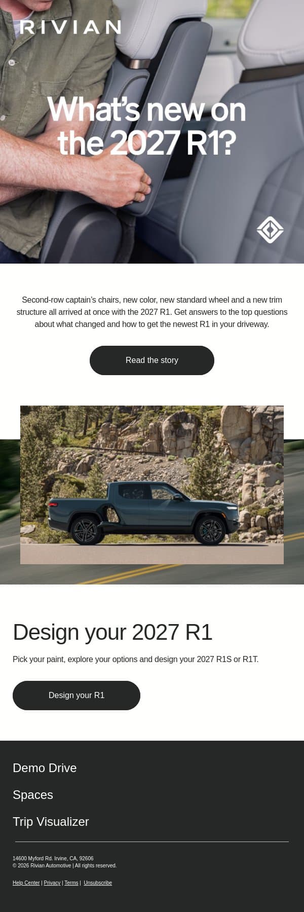 2027 R1 FAQs, answered email from Rivian screenshot