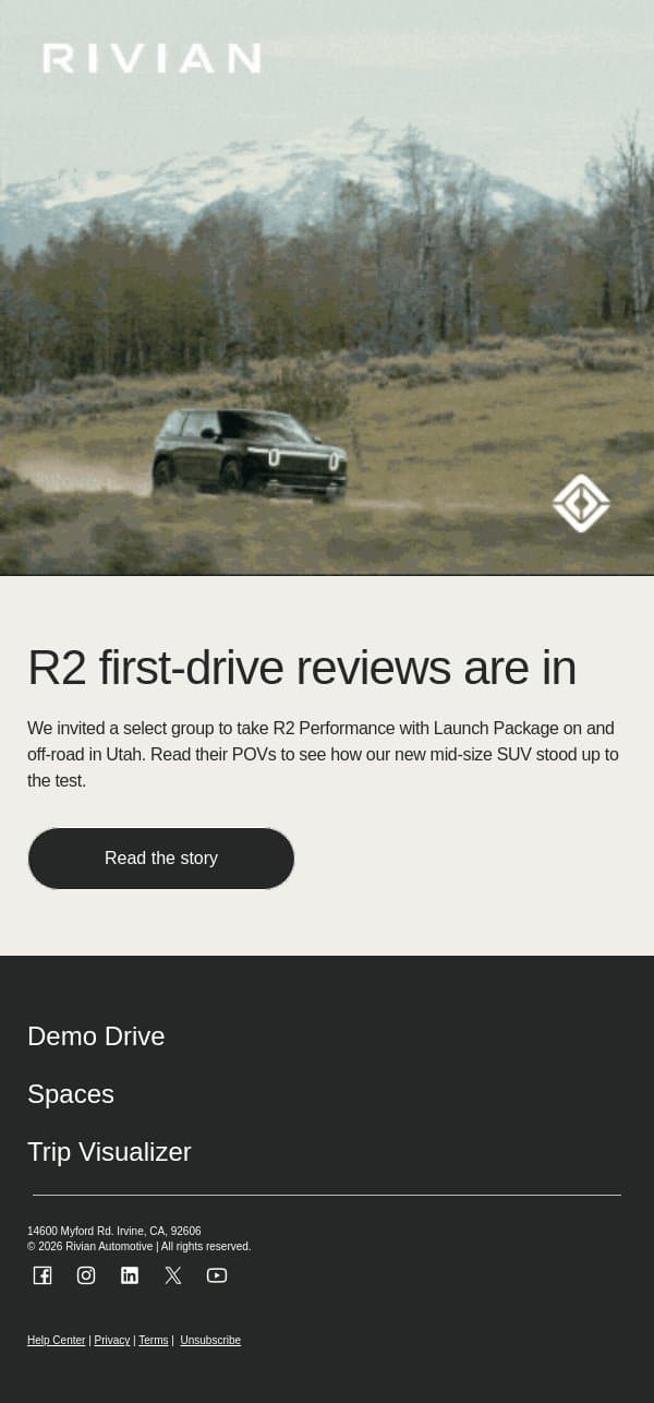 Read the first R2 reviews email from Rivian screenshot