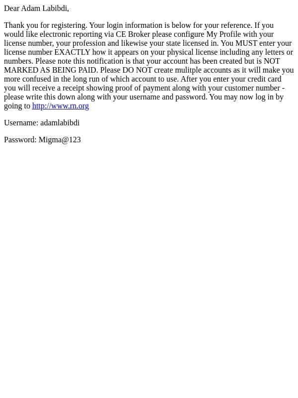 RN.org - Thank you for registering email from RN.org screenshot