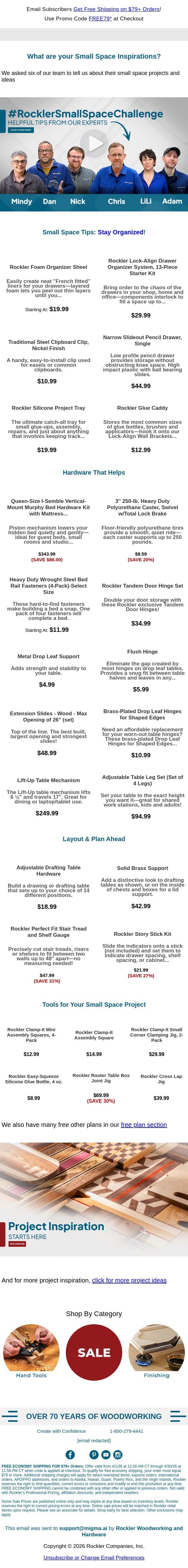 Small Space, Big Projects email from Rockler screenshot