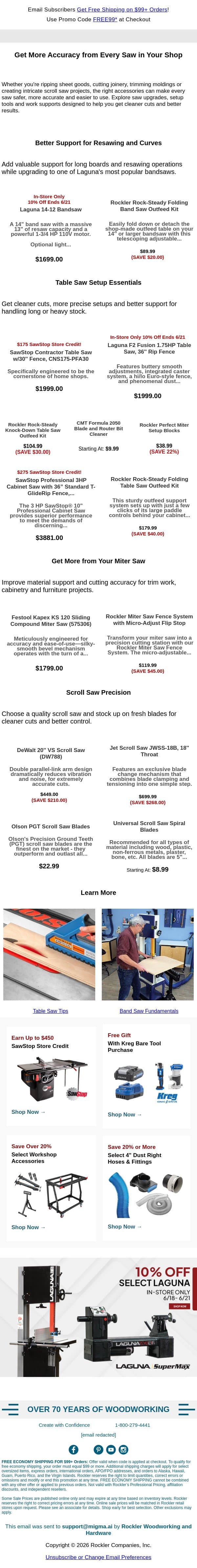 Improve Every Cut with Better Sawing Accessories email from Rockler screenshot