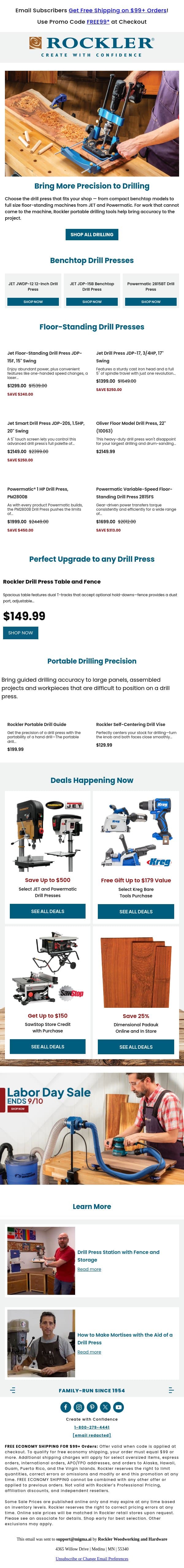 Drill Smarter: Tools for Cleaner, More Accurate Holes email from Rockler screenshot
