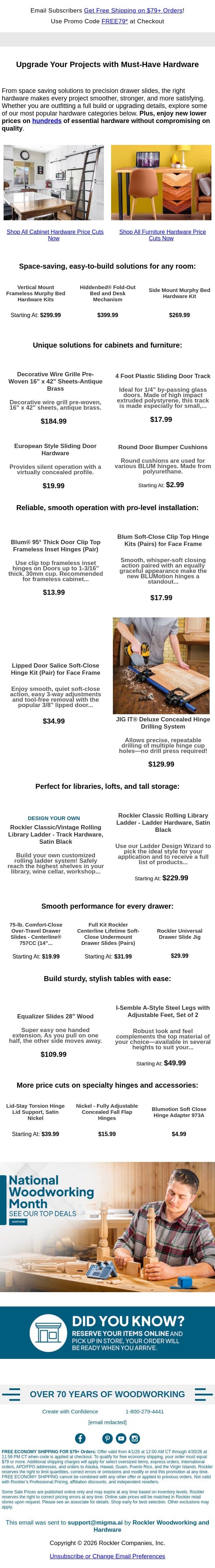 Your Go-To Hardware, Now at Better Prices email from Rockler screenshot