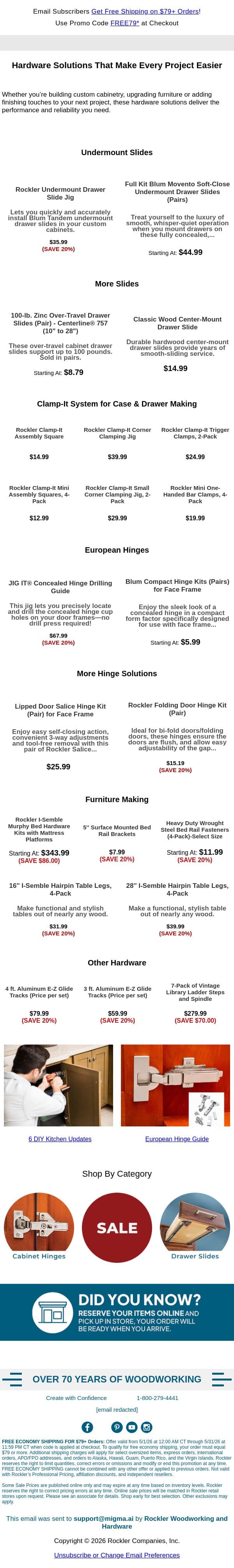 Upgrade Cabinets, Furniture & Storage email from Rockler screenshot