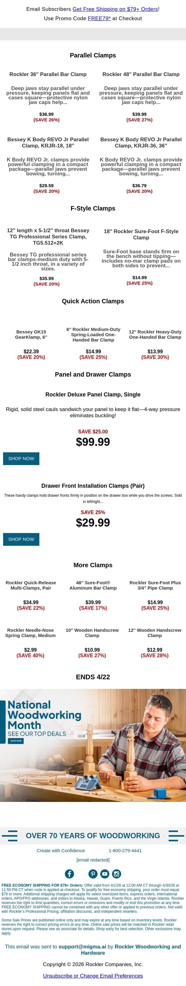 Last Days for These Clamp Deals! email from Rockler screenshot