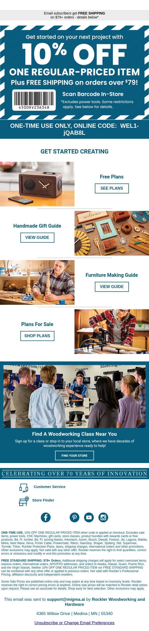 DIY Ideas & Savings Just for You! email from Rockler screenshot