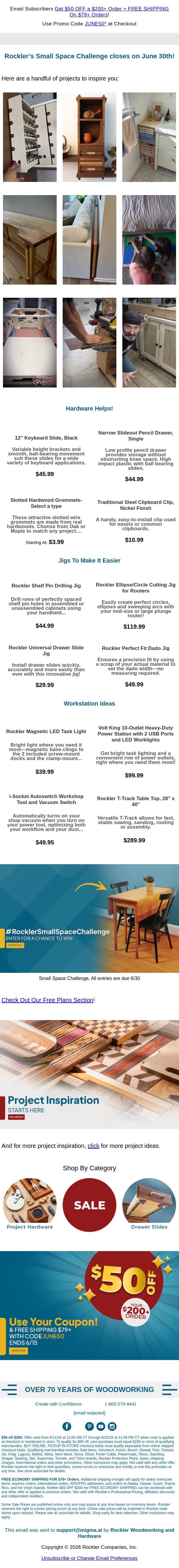 Don’t Miss the Small Space Challenge Deadline email from Rockler screenshot