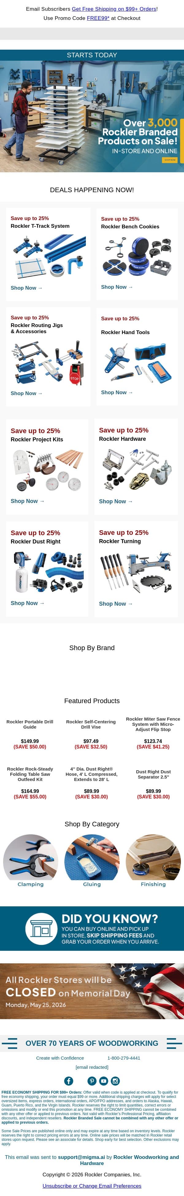3,000+ Rockler Products on Sale — Shop the Deals! email from Rockler screenshot