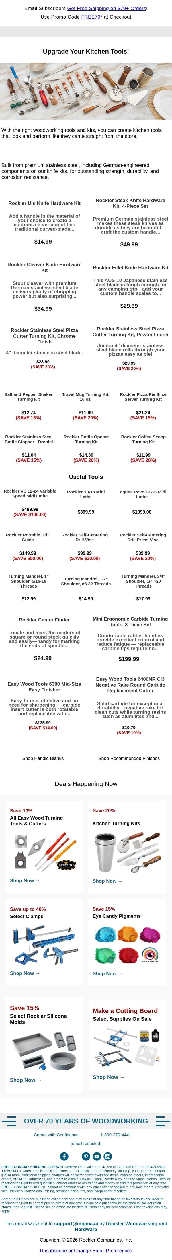 Make Pro-Quality Kitchen Tools at Home! email from Rockler screenshot