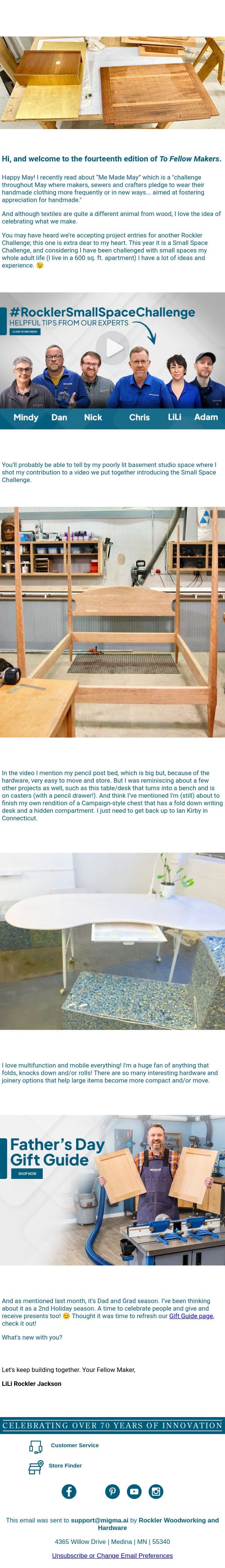 To Fellow Makers: Great Things in Small Spaces! email from Rockler screenshot