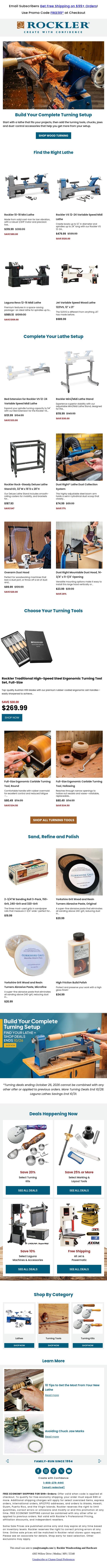 Everything You Need for a Complete Turning Setup email from Rockler screenshot