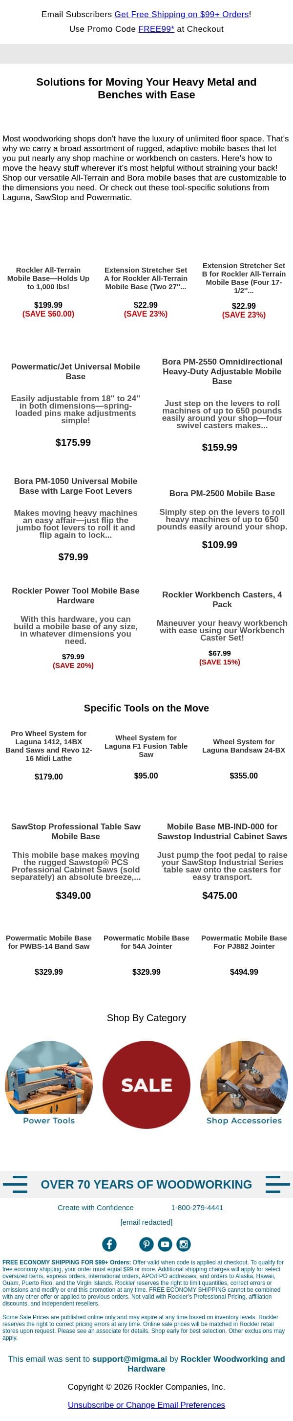 You're On a Roll with Rockler! email from Rockler screenshot