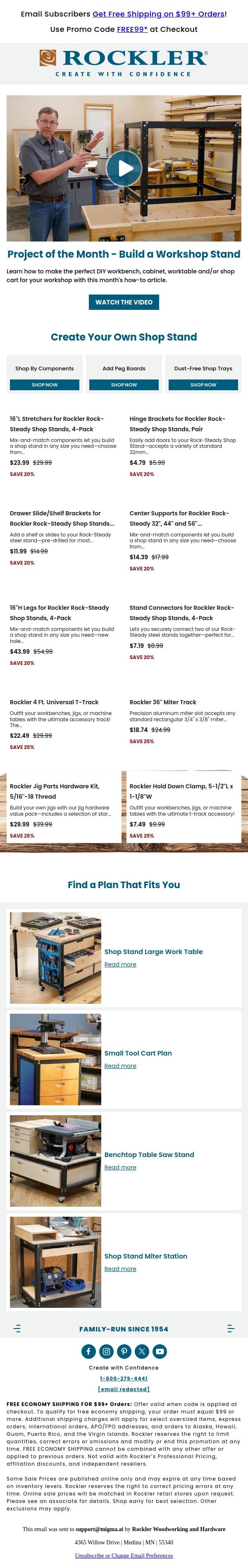 Create the Perfect Workstation for Your Needs! email from Rockler screenshot