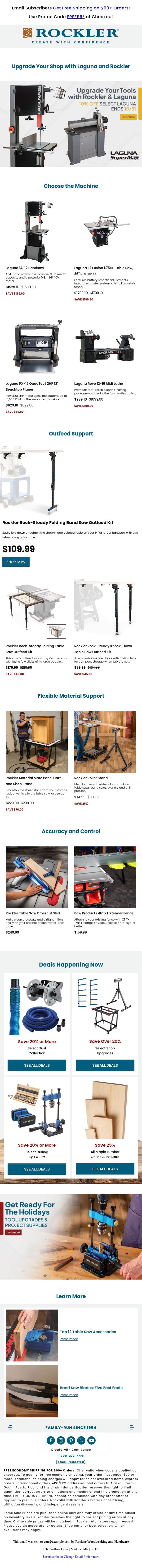 Save 10% on Select Laguna Machines and Accessories email from Rockler screenshot