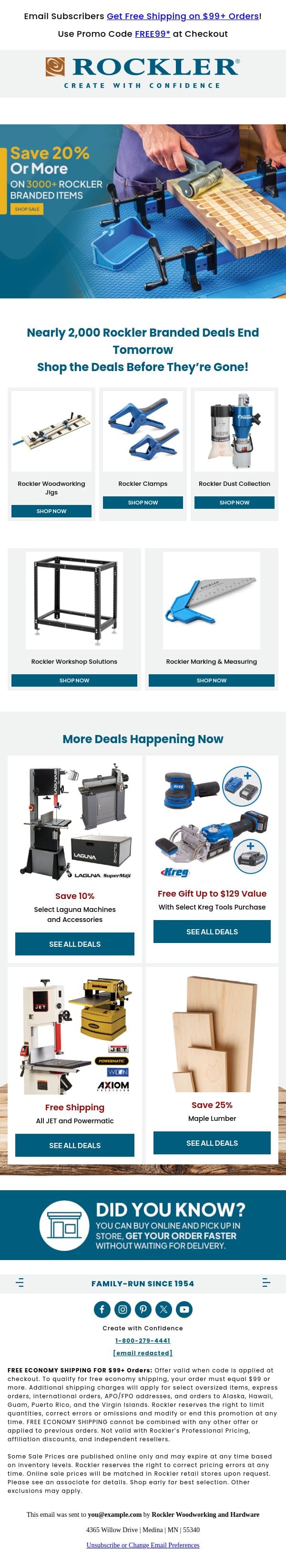 Last Chance: Over 2000 Rockler-Branded Deals End Tomorrow email from Rockler screenshot