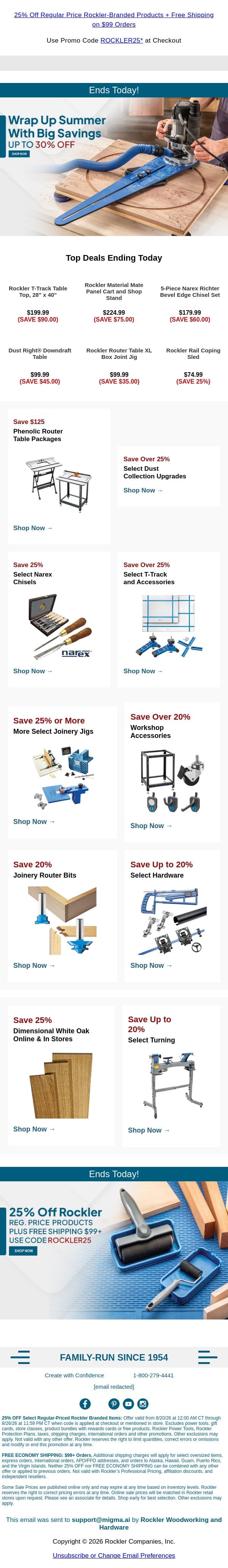 Ends Today: Hundreds of Summer Deals email from Rockler screenshot
