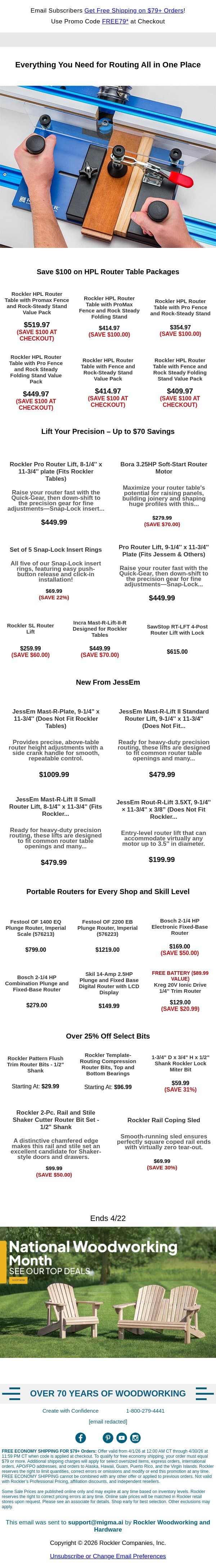 Precision Starts Here - Routing Deals Inside! email from Rockler screenshot