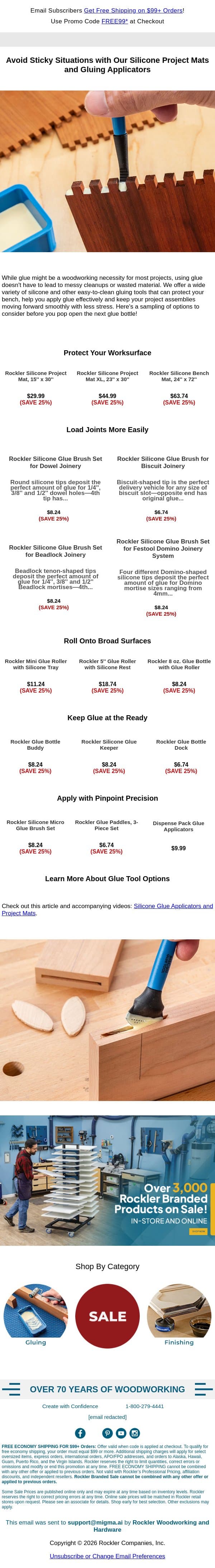 Keep Glue Where It Belongs email from Rockler screenshot