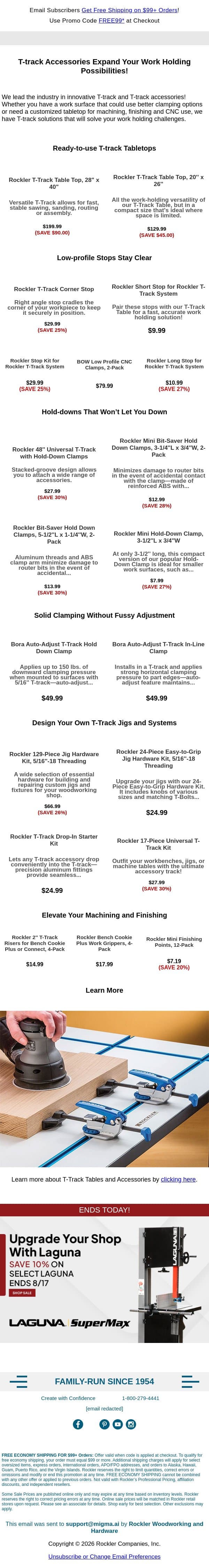 Create a Custom Work Surface that Works for You email from Rockler screenshot