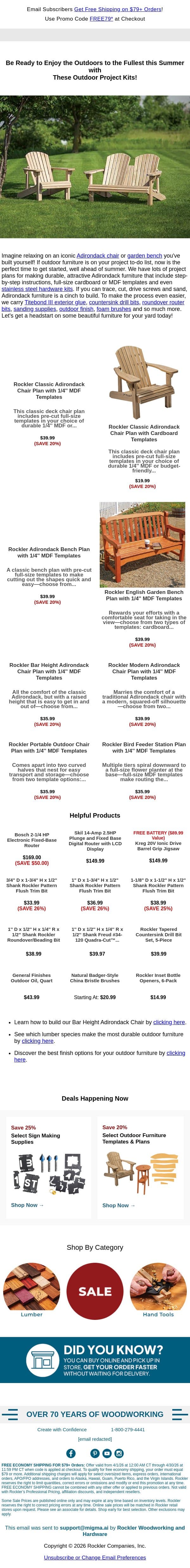 Outdoor Projects Start Here email from Rockler screenshot