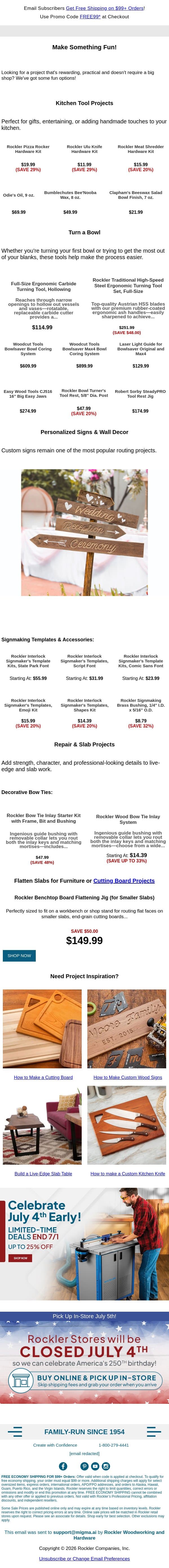Small Projects, Big Satisfaction! email from Rockler screenshot