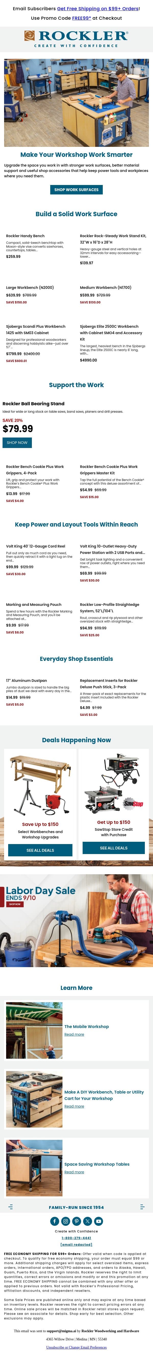 Your Shop, Upgraded: Smart Solutions for a Better Workspace email from Rockler screenshot