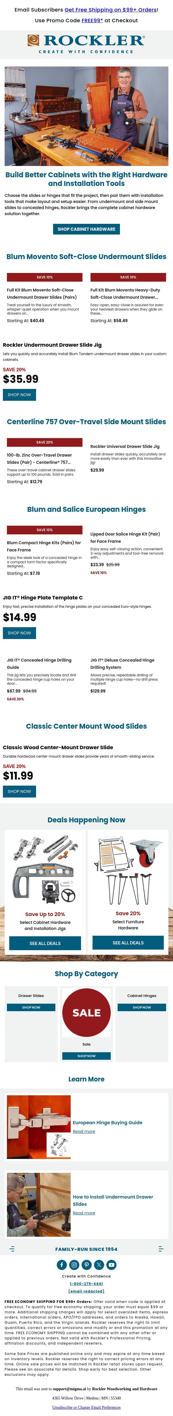 Create Your Perfect Cabinet email from Rockler screenshot