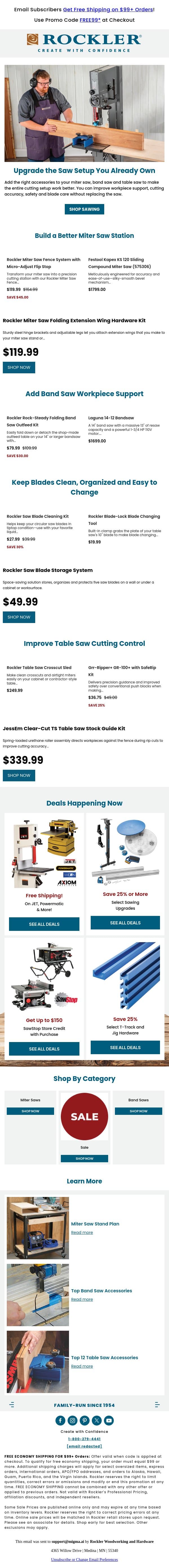 Take Your Sawing to the Next Level email from Rockler screenshot