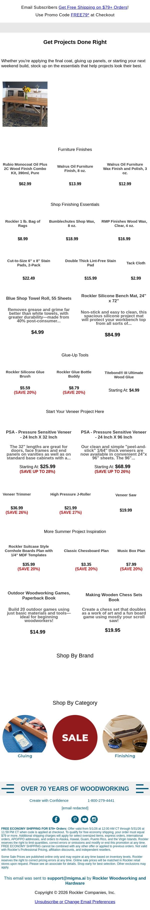 Your Next Project Finishes Here! email from Rockler screenshot