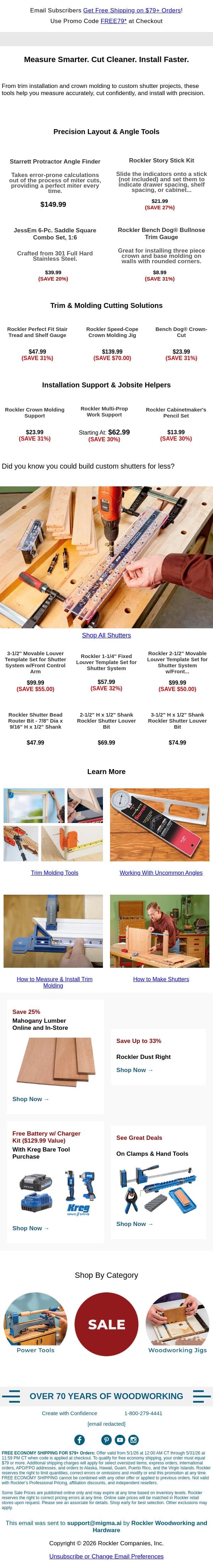 The Right Tools for Trim, Molding & Shutter Projects email from Rockler screenshot