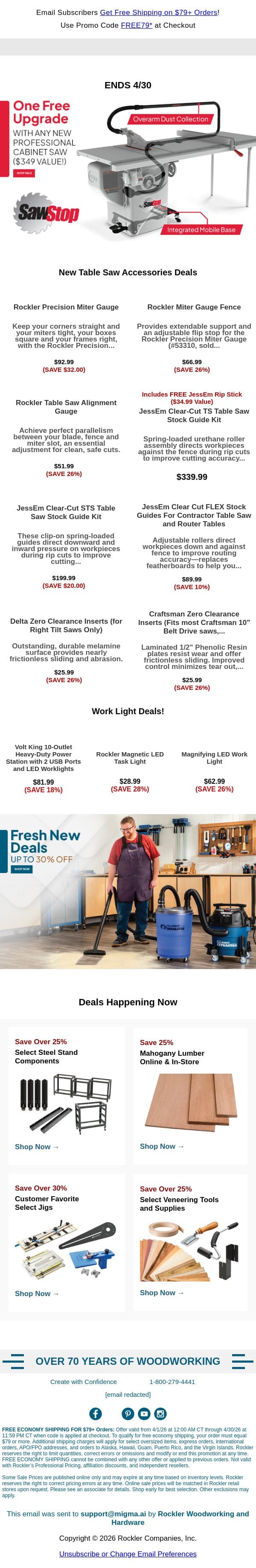 Last Chance for SawStop Savings email from Rockler screenshot