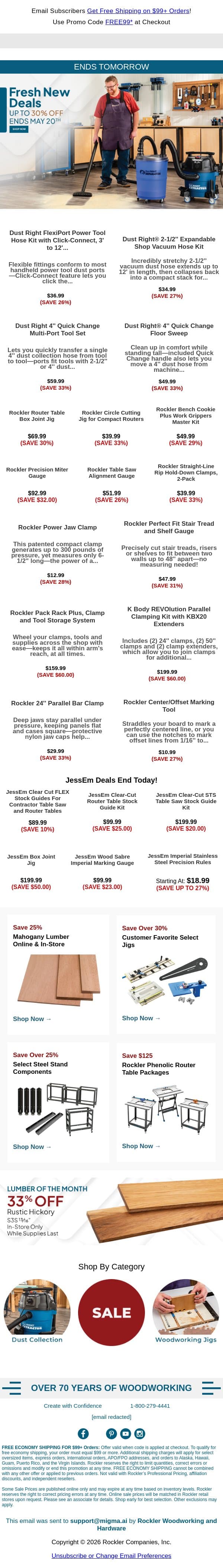 Last Chance: Deals up to 30% Off End Soon! email from Rockler screenshot