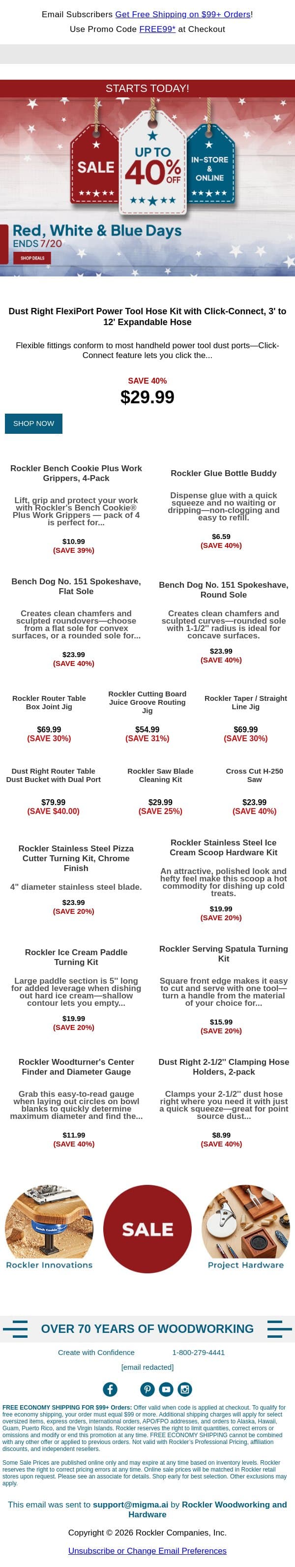 New Deals Just Added! Up to 40% Off! email from Rockler screenshot