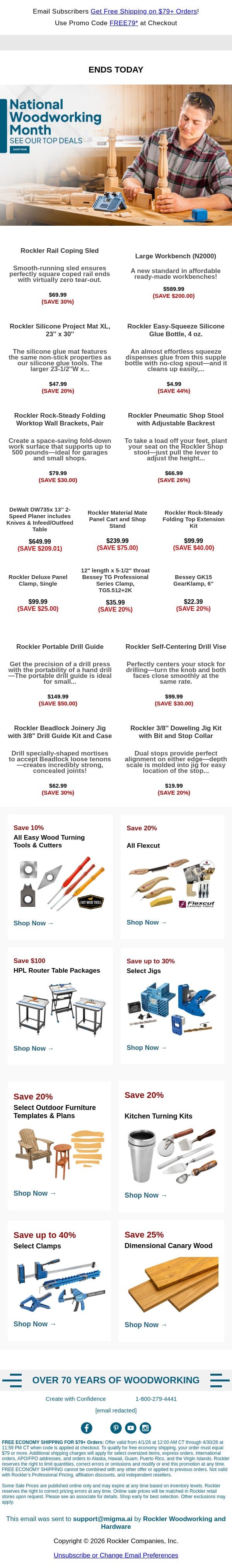 Final Chance! National Woodworking Month Ends Today email from Rockler screenshot