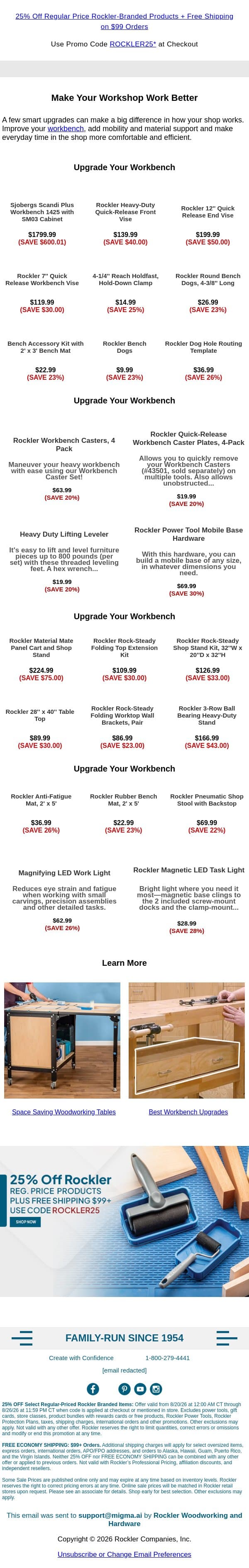 Make Your Workshop Work Smarter email from Rockler screenshot