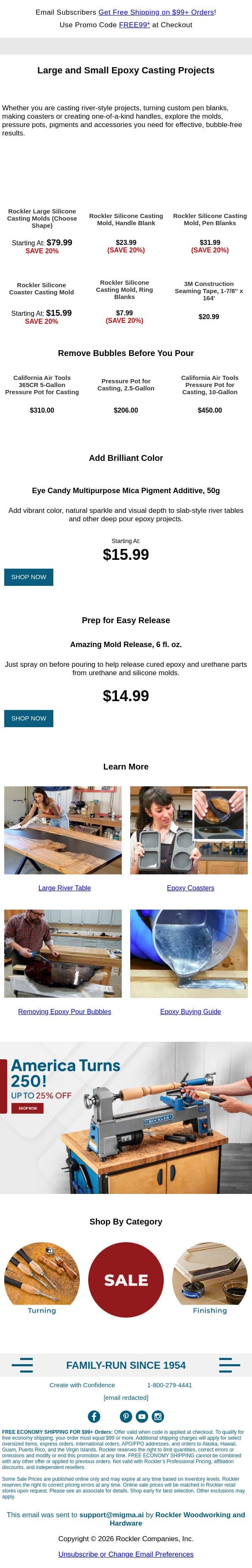 Cast Stunning Epoxy Projects email from Rockler screenshot