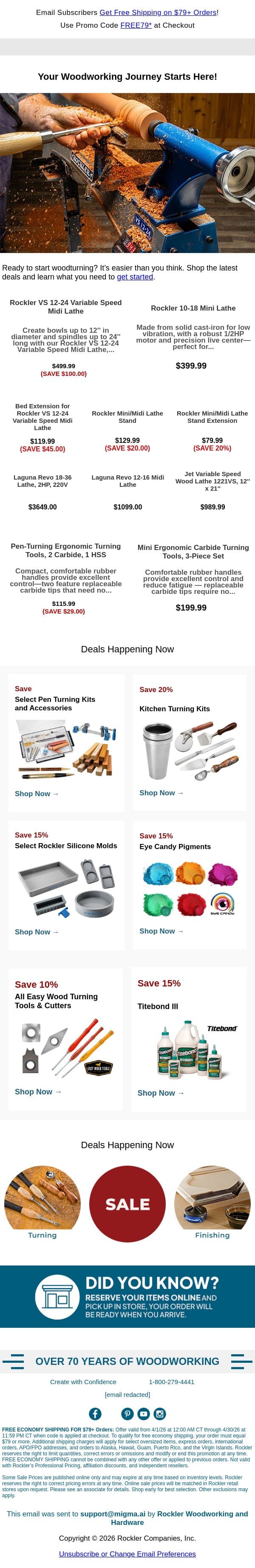 Start Turning Today with the Right Tools email from Rockler screenshot