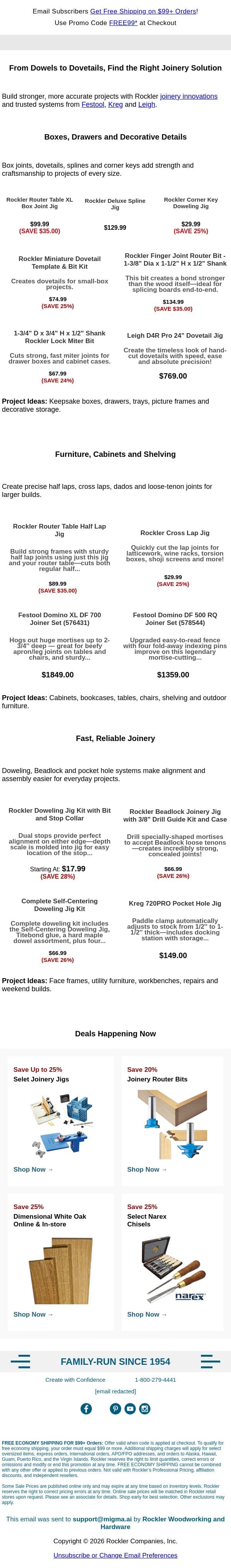 Joinery Tools for Every Way You Build email from Rockler screenshot