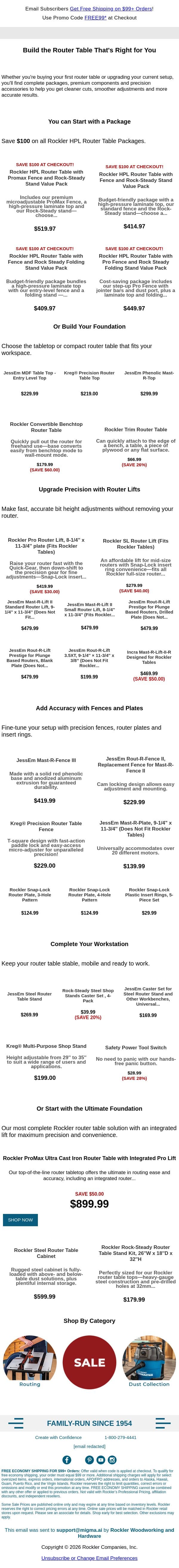 Build Your Best Router Table Setup email from Rockler screenshot