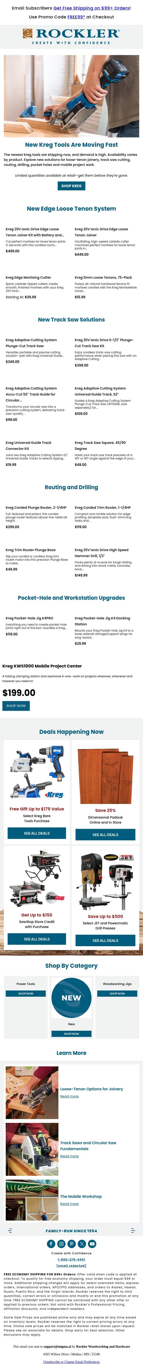 Kreg Edge Is Here + More New Kreg Tools! email from Rockler screenshot