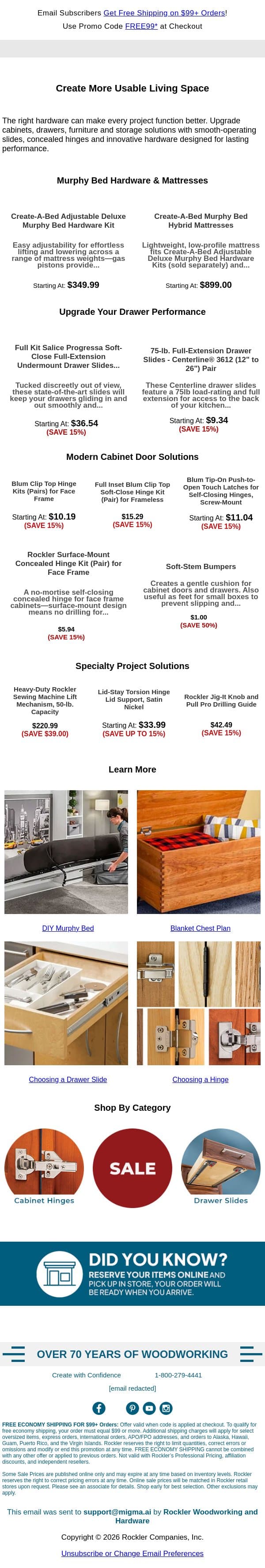 Hardware Upgrades for Smoother Builds email from Rockler screenshot