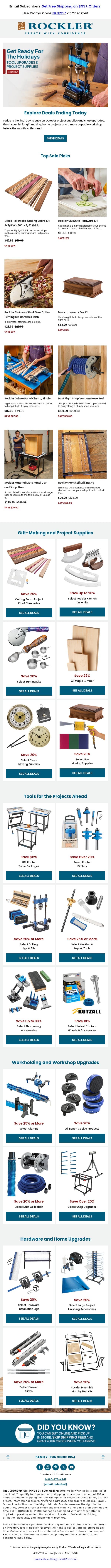 Last Chance to Save on these Holiday Projects, Workshop Upgrades & More email from Rockler screenshot
