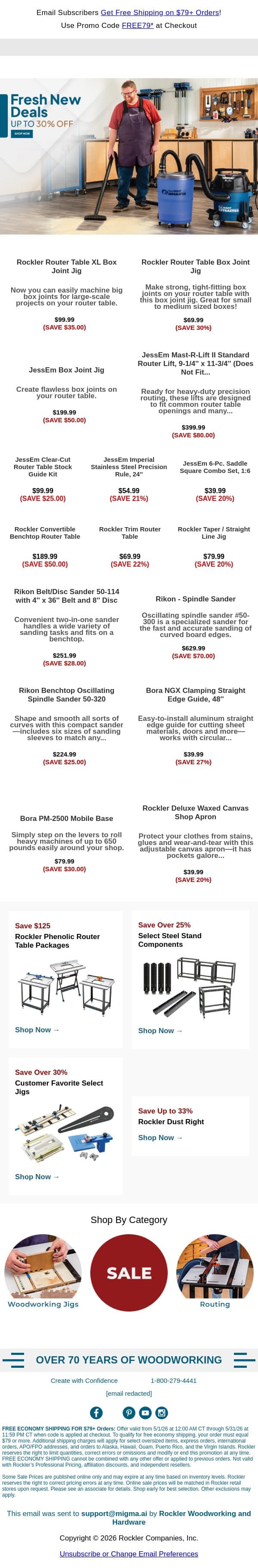 Don’t Miss These Deals email from Rockler screenshot